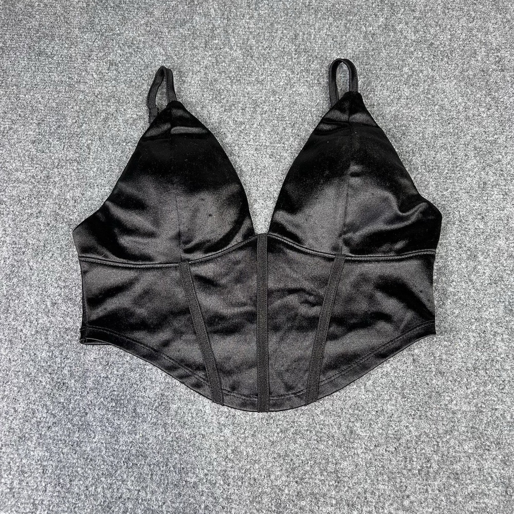 Bozzolo Black Satin Padded Corset Bra Top Cropped Medium